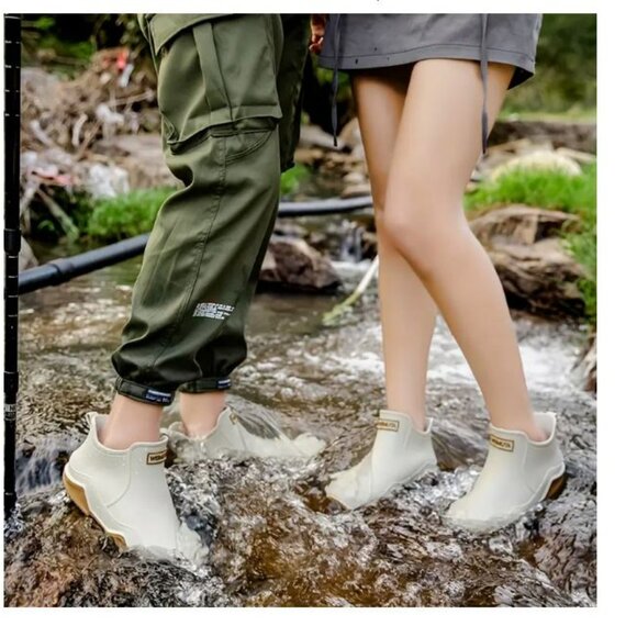 Women's Waterproof Rain Boots, Casual Outdoor Slip On Flat Ankle Boots - Picture 1 of 2